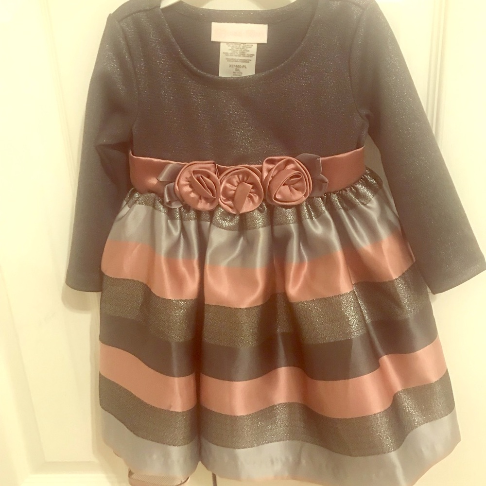 Silver grey and pink frock for baby